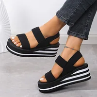 Women Slingback Wedge Sandals Outdoor Summer Lightweight Slides Solid Color Thick Bottom Ladies Slipper Female Roman Sandals - Image 2