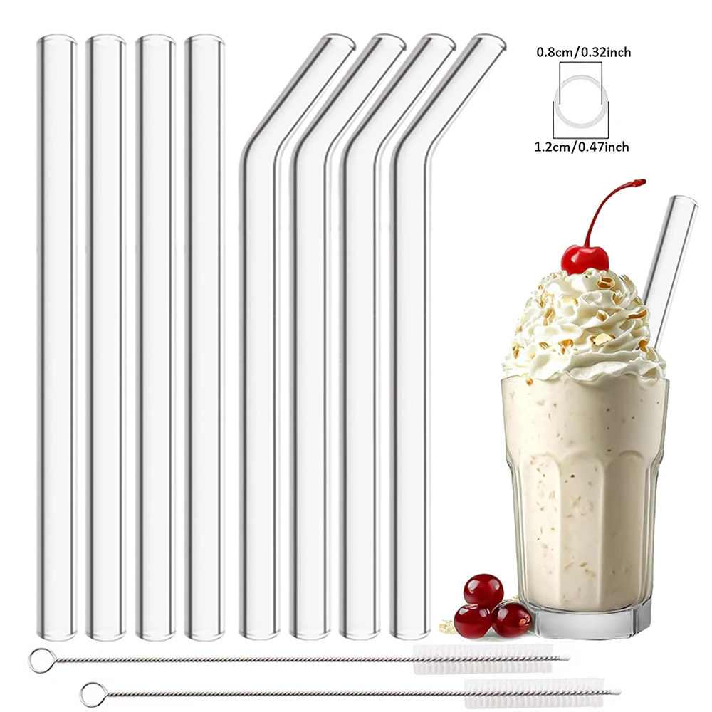 Reusable Glass Straw Wide 12mm Pearl Milkshake High Borosilicate Bubble Tea Straw with Brush Party Home Bar Accessories