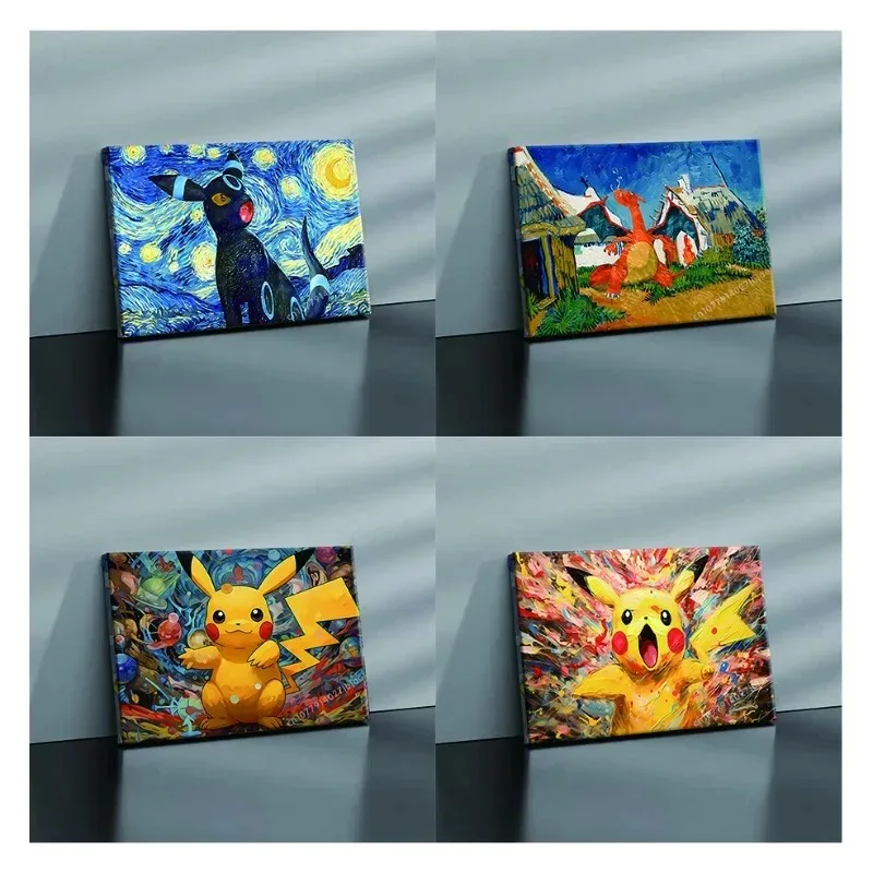 

Van Gogh Museum Pokemon Anime Figures Pikachu Watercolor Painting Canvas Posters and Prints Wall Art Picture for Christmas Gifts