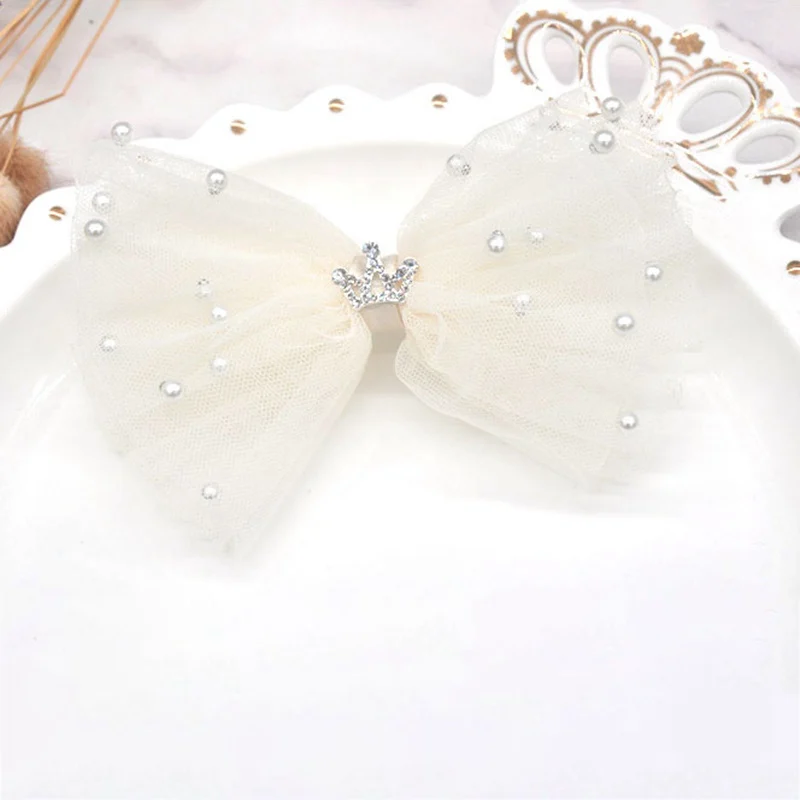 Sweet Princess Lace Bows Hairpin Kids Pearl Crown Barrettes Hair Clips For Baby Girls Headwear Fashion Children Hair Accessory 5