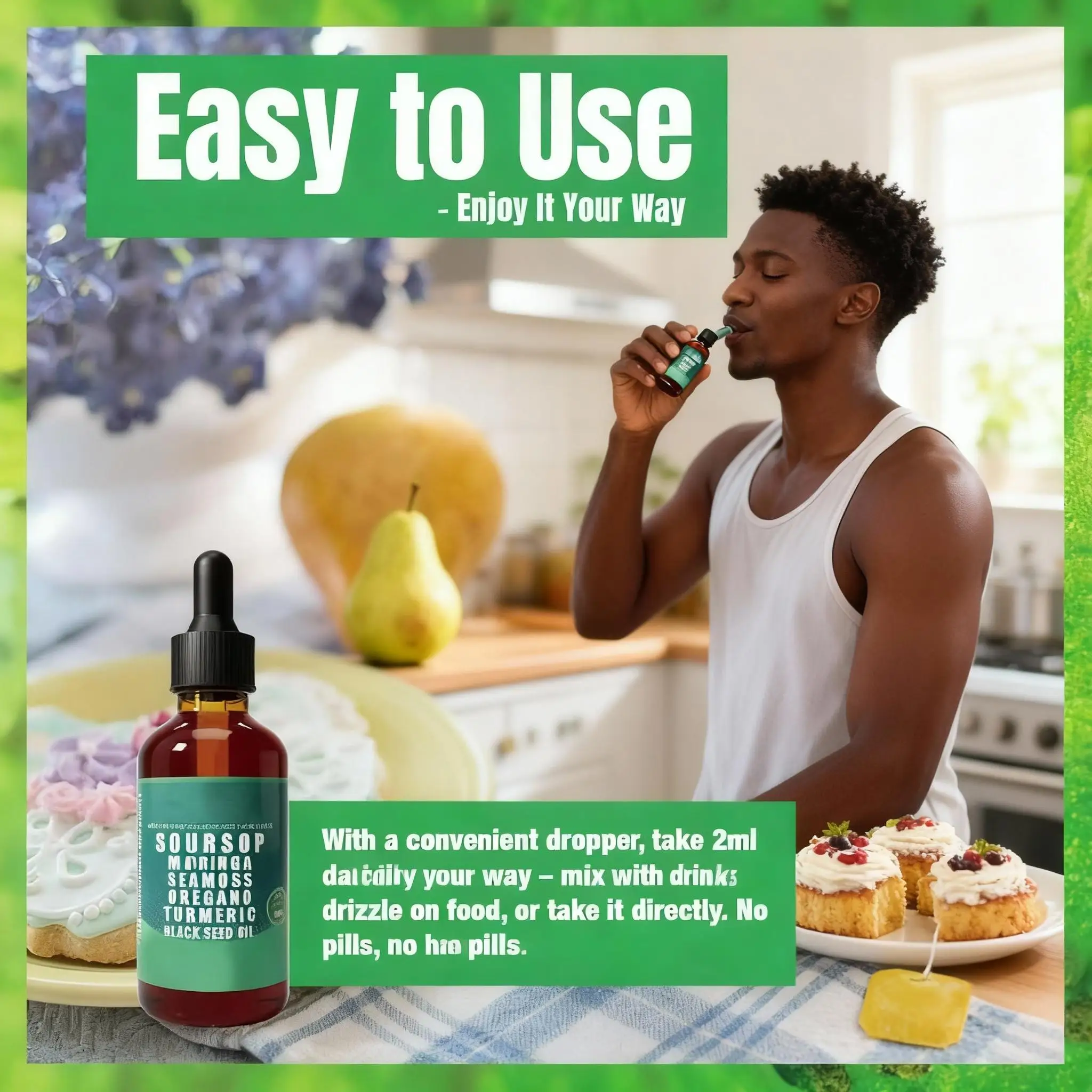 נוזל גרביולה של Soursop בנפילת טיפות חזקה נגד חמצון תמיכה במערכת החיסון טיפוח הבריאות עם חציל ים מורנגה