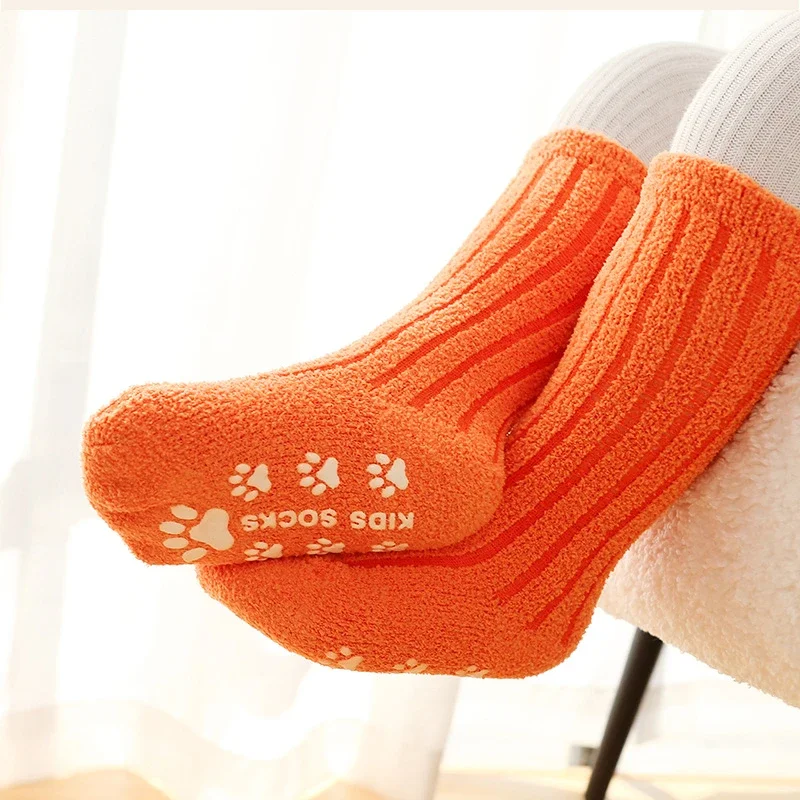 Cute Baby Cat Paw Silicone Anti Slip Socks for Girls Boys Plush Warm Winter Autumn Toddler Newborn Floor Thick Socks for Kids