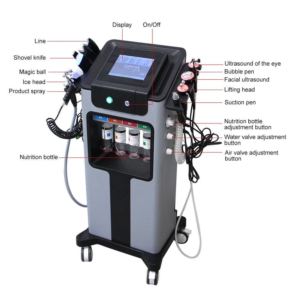 10 in 1 H2O2 Hydro Dermabrasion Machine Facial Deep Cleaning Skin Rejuvenation Multifunctional Aqua Peeling Skin Care Device SPA facial beauty instrument