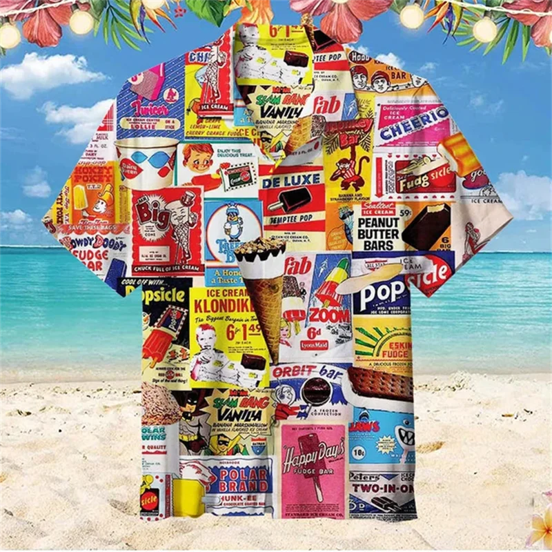 thumbnail image 1 of Camisa hawaiana 2024 para hombre, camiseta de verano con helado, camisetas de manga corta con estampado hawaiano, camisetas casuales de diseño original, ropa para hombre, 1 of 4