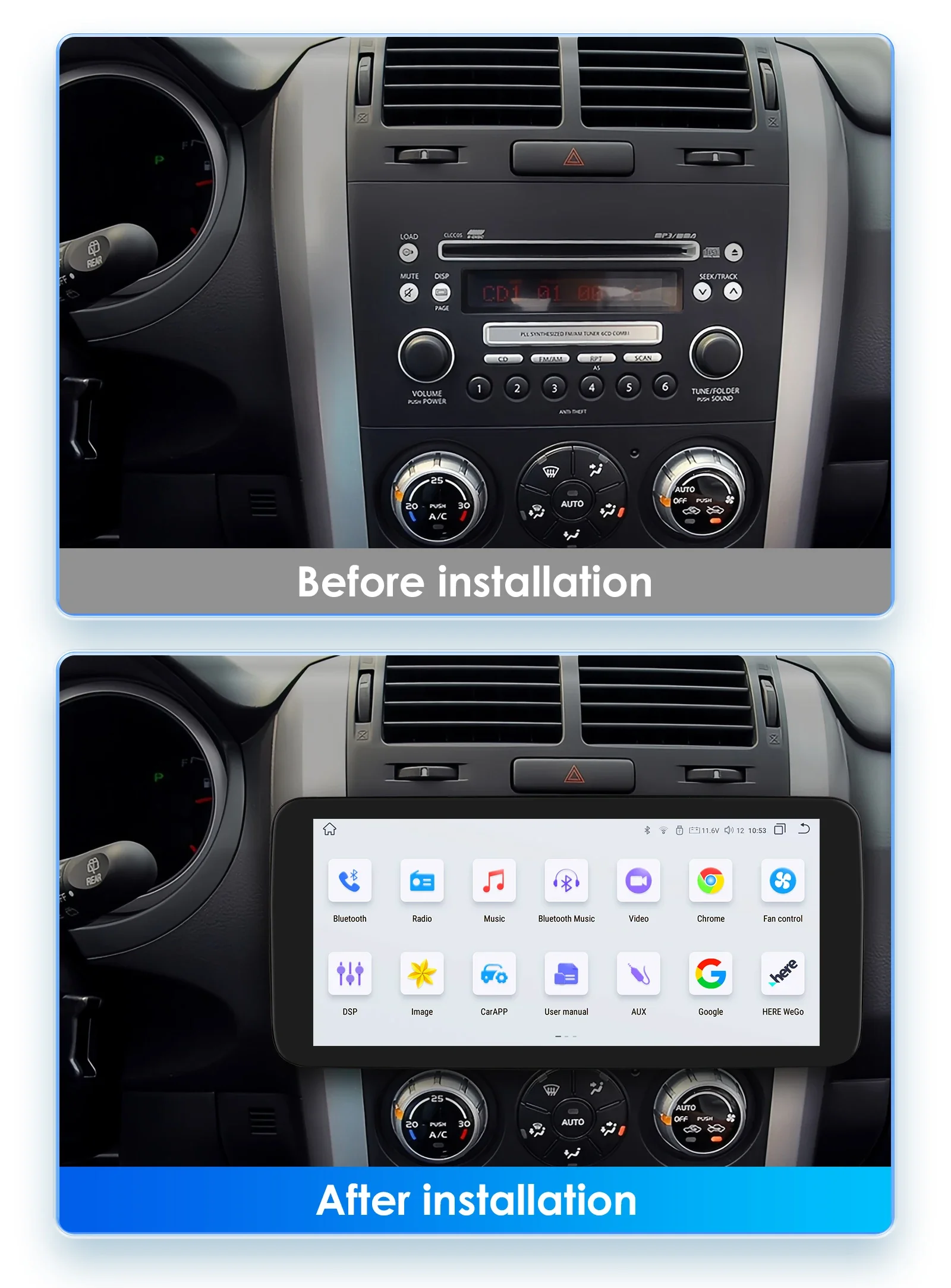 Reproductor Multimedia con pantalla QLED de 10,33 pulgadas para coche, Radio Estéreo Universal, 2 Din, inalámbrico, Carplay, Android, Panel desmontable, GPS, BT, DSP 2