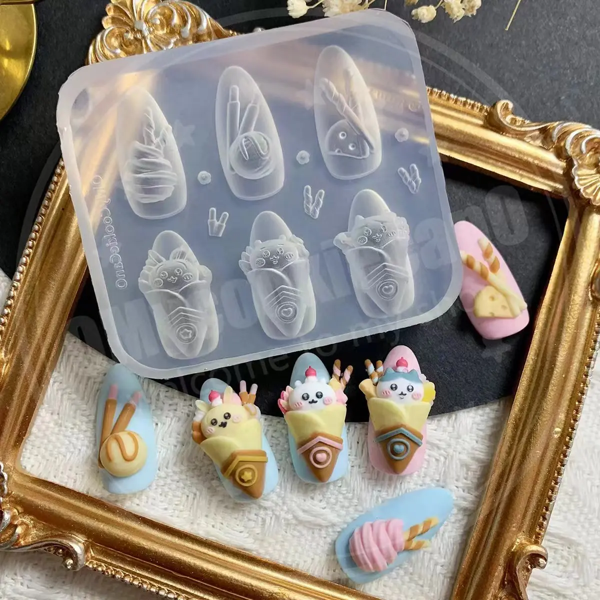 1pc Ice Cream Strawberry Cream Cookie Witch 3D Acrylic Mold  Nail Art Decorations Cat DIY Design Silicone  Nail Art  Nails  Mold 2