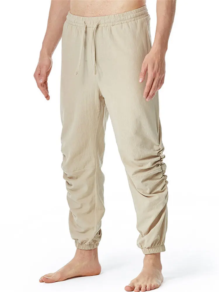 

Unisex Cotton Linen Pencil Pants Flaxen Chic Pleated Jogger Trousers Plus Size 3XL Elasticated Waist Yoga Sweatpants