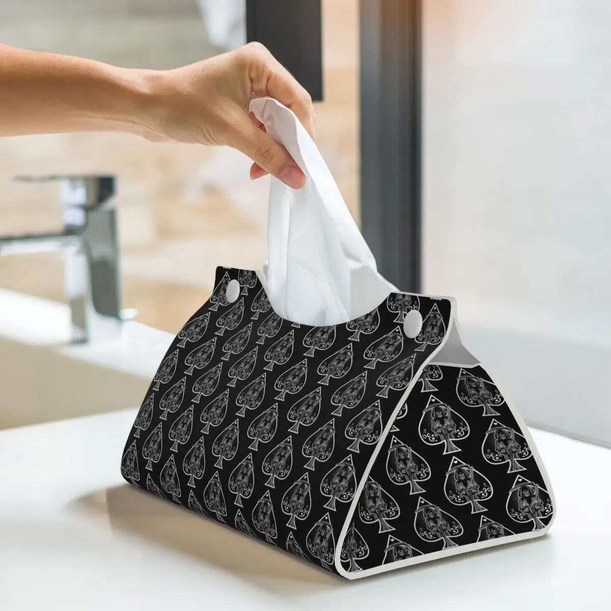 Custom Ace Of Spades Gothic Skull Poker Tissue Box Cover for Bathroom Car PU Leather Rectangular Facial Tissue Box Holder 6