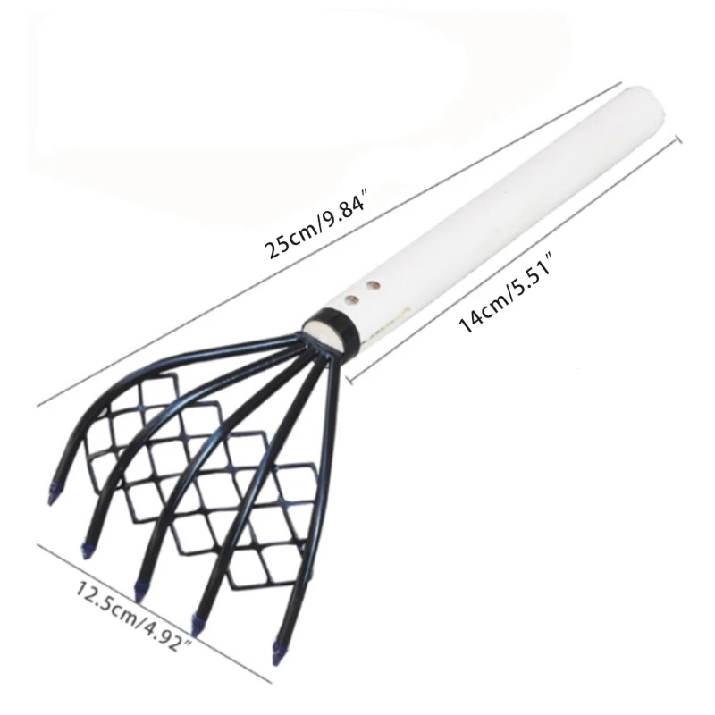 Multifunctional Hand Rake Claw Rake 15 Inch with Mesh Net 5-Tine High Carbon Steel for Clamming Claws Clam Digger