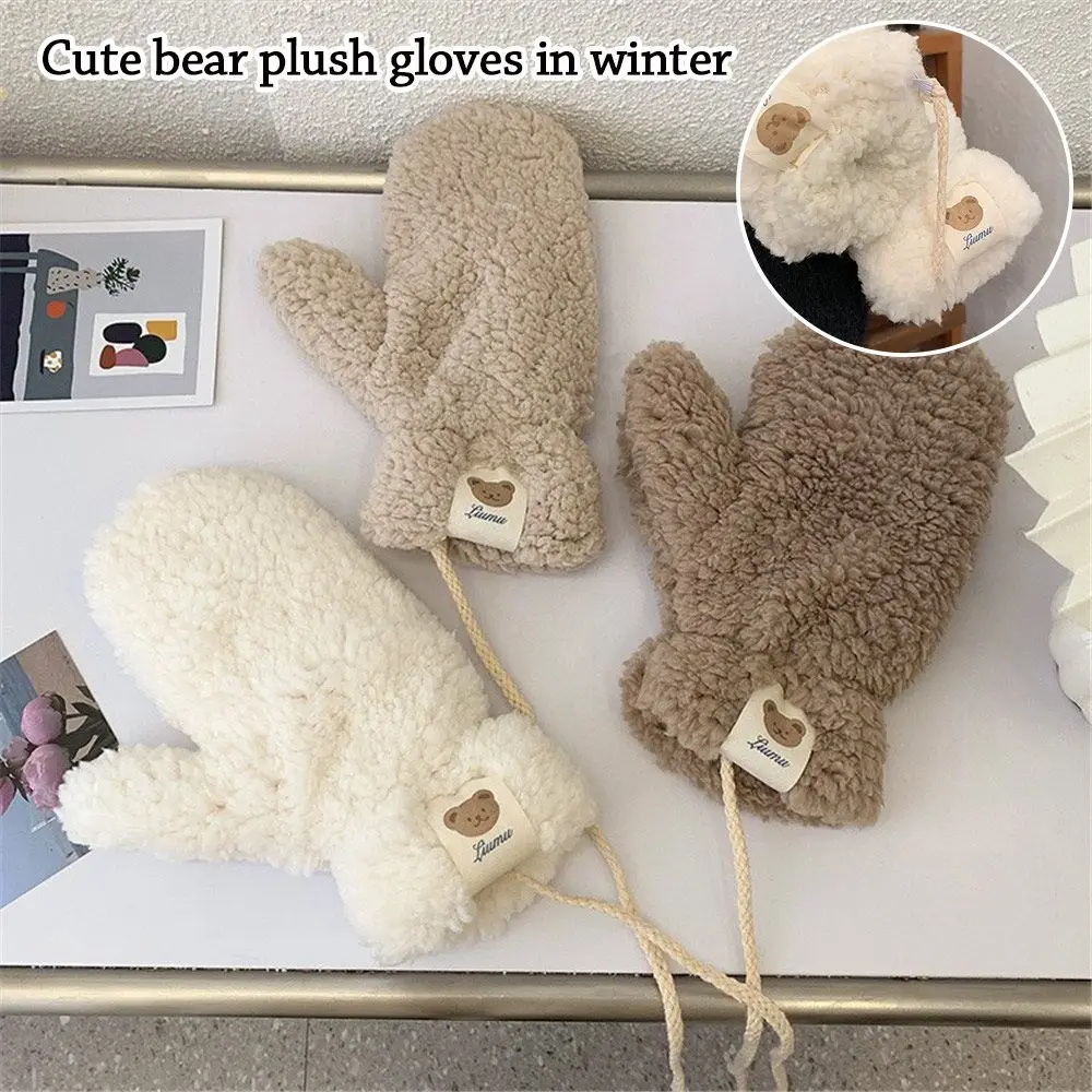 

Fashion Soft Plush Students Gloves Warm Winter Double Layer All Fingers Winter Gloves Bear Hair Mittens