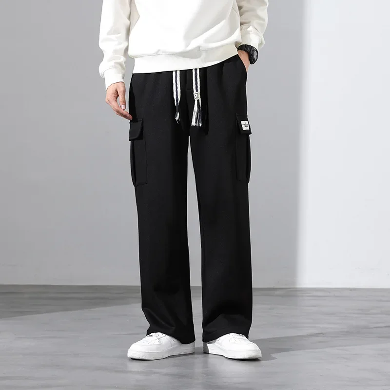 2024 Autumn New Sweatpants Men Multi-Pockets Drawstring Cotton Casual Track Pants Male Loose Straight Trousers Large Size 5XL