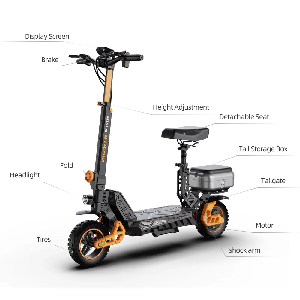 Adult Off-Road Electric Scooter 1500w Motor 52v15.6ah 10-inch Tires with Seats and Boxes Ritu M4 Master China Warehouse