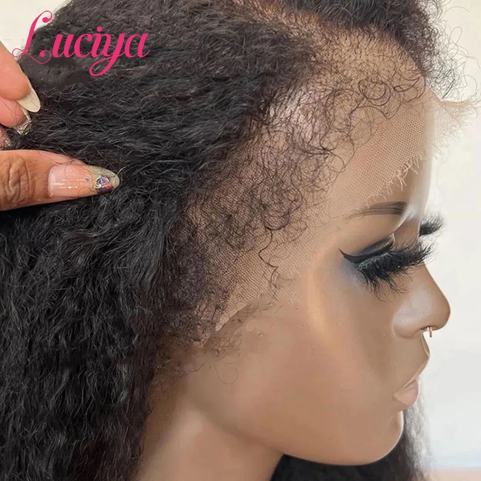 4C Edges Kinky Straight 13x4 HD Lace Front Human Hair Wigs With Curly Baby Hair Yaki Natural Hairline Wig 5x5 Lace Closure Wigs