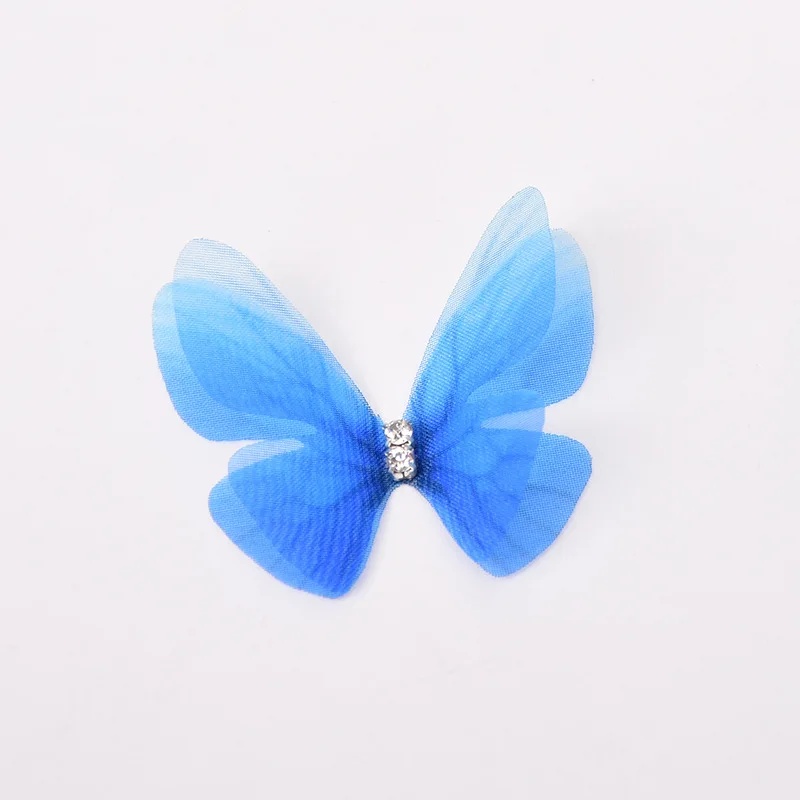 30Pcs 4-4,5 cm Weihnachten 3D Zwei Schicht Organza Schmetterling Mit Strass Applikationen Für Hochzeit Kleid DIY Headwear dekoration – Detail 20