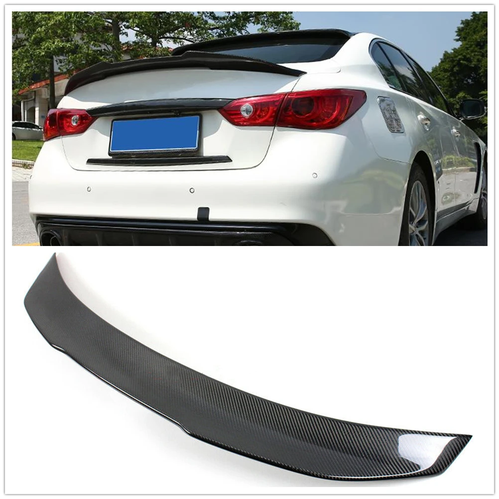 

Rear Spoiler Wing Tailgate Trunk Trim Decklid Flap Duckbill Lip Carbon Fiber For Infiniti Q50 2014-2023 Base Version PSM Style