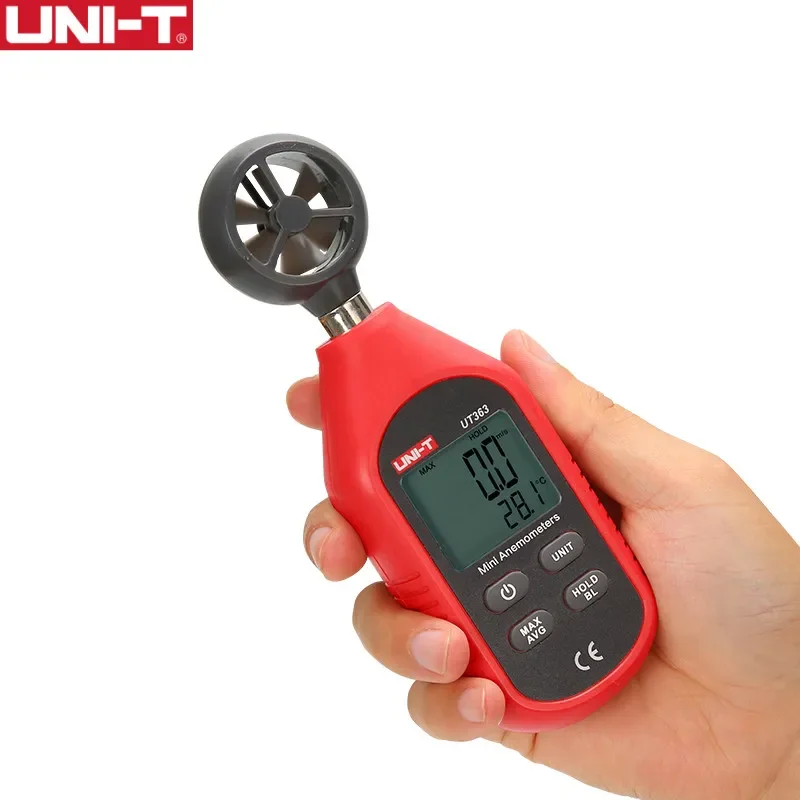 UNI-T 휴대용 디지털 풍속계, UT363BT 풍속 측정 온도 테스터, LCD 디스플레이, 공기 흐름 풍속 계량기
