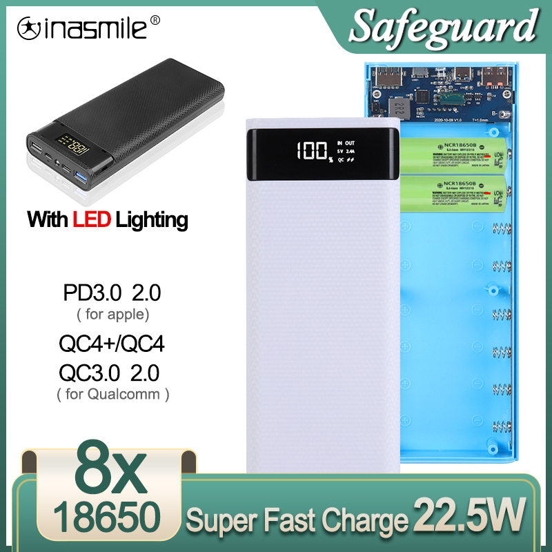 No battery Dual USB 818650 Batteies Storage Box 22.5W QC3.0 Quick Charge For Phones Charging With LED Lighting Power Bank Case