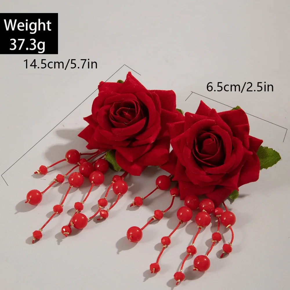 Multicolor Rose Flower Tassel Earrings for Women Party Jewelry