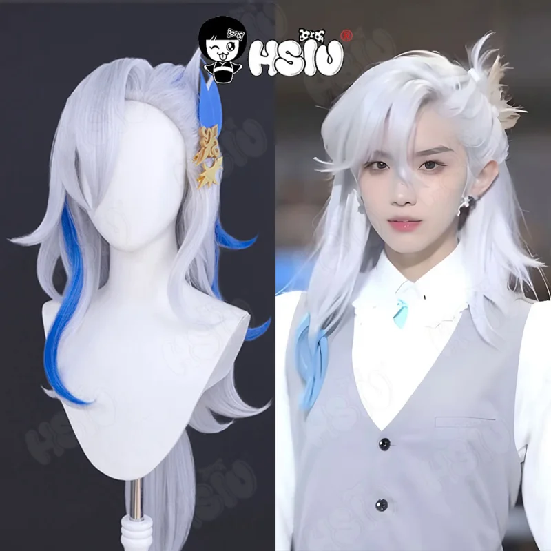 

Neuvillette Cosplay Wig Game Genshin Impact Cosplay Wig HSIU 90CM silver-white mixed blue Long hair Heat Resistant Synthetic Wig