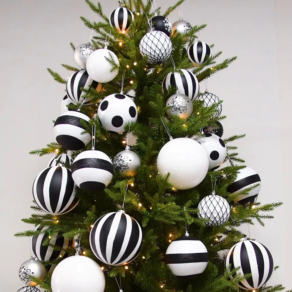 8-30cm 1-6pcs Christmas Tree Decoration White Black Balls Christmas Home Holiday Party Ornaments Hanging Ball 2024 New Year Gift