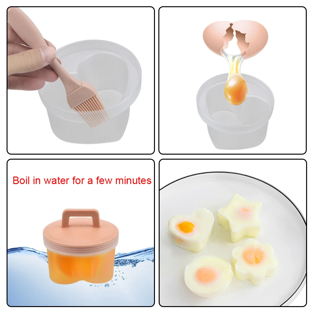 Egg boiler mold cup Egg cooker Egg pancake mold Silicone egg poacher Egg poacher Kitchen Egg Mold 4 Pcs/Set With Lid Brush Cute Egg Cooker