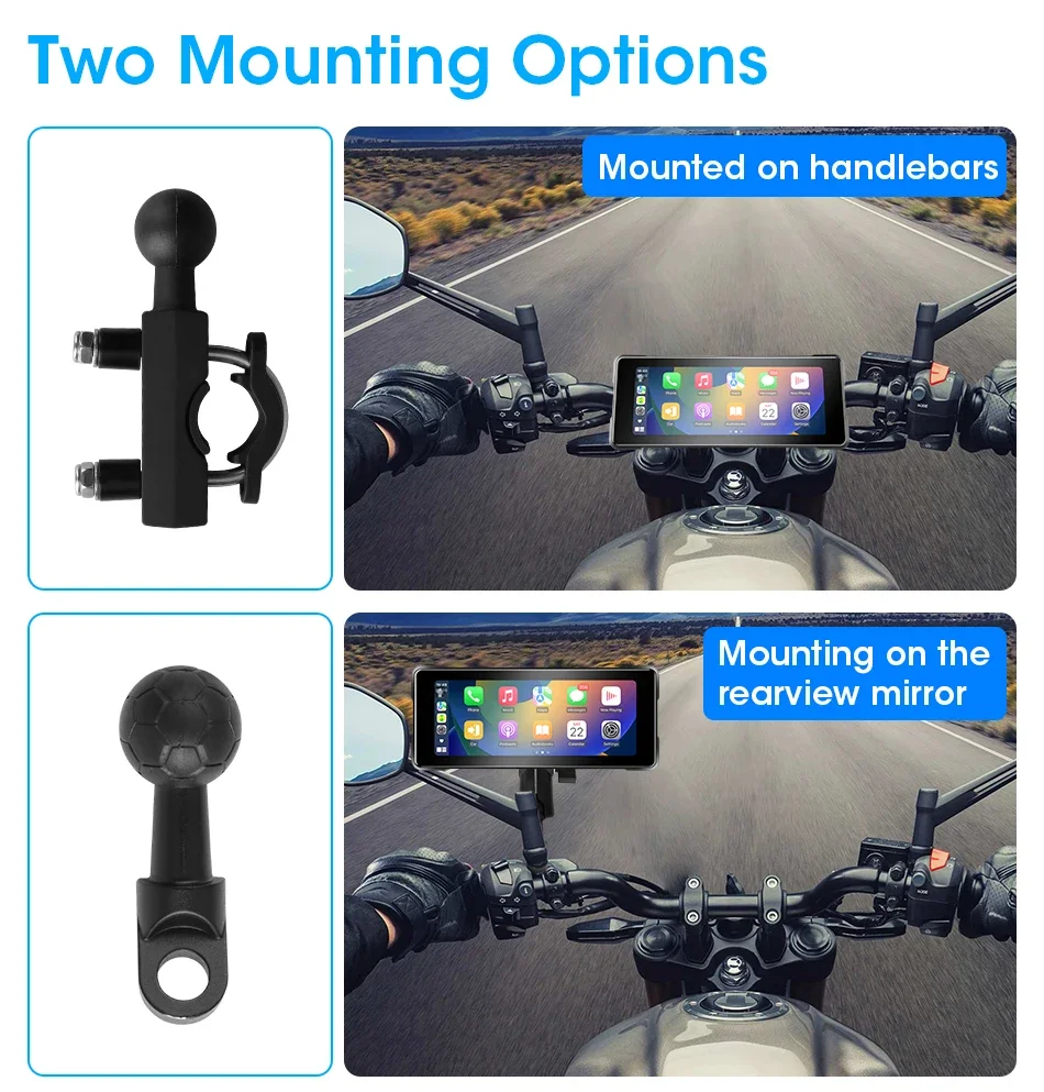 Srnubi 8,1" Motorrad-Navigation, kabellos, Carplay, Moto, Android, Auto, IP67, wasserdichter Monitor mit externem TPMS-Sensor, Bluetooth – Detail 10