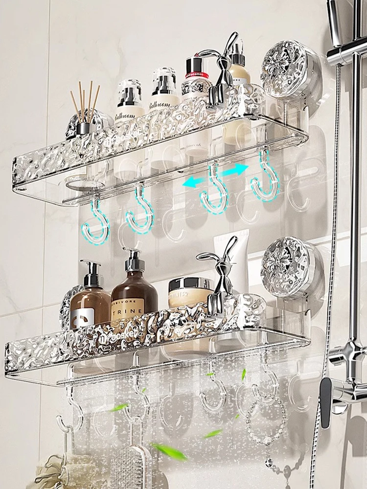 Bathroom Storage Rack Transparent Light Luxury Wall Mounted Non Perforated Strong Suction Cup Bathroom Storage Rack 4