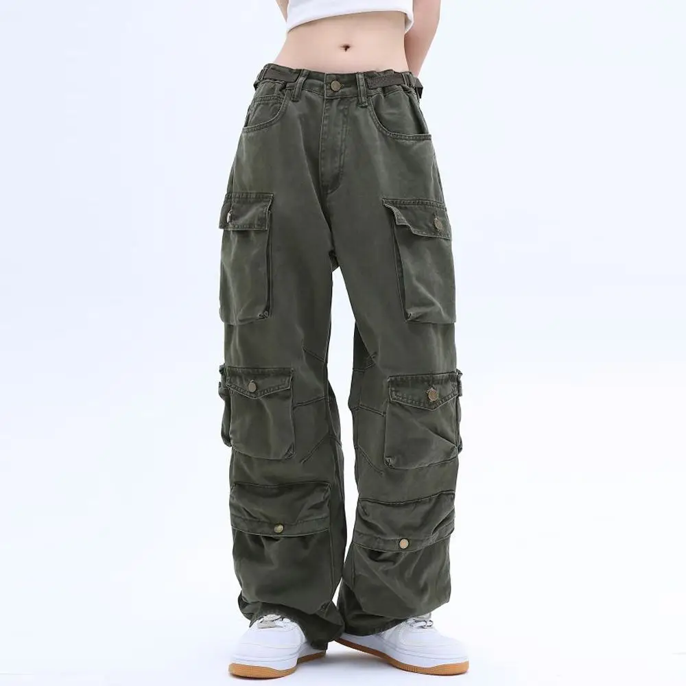 Hip Hop Streetwear Women Vintage Cargo Pants Y2k Multiple Pockets High Street Oversize Loose Casual Wide Leg Full Trousers 2023