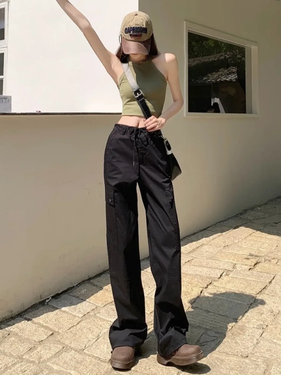 

Casual High Waist Cargo Pants for Women Summer Vintage Petite Y2k Pants Straight Legged Women Pants High Street Korean Fashion