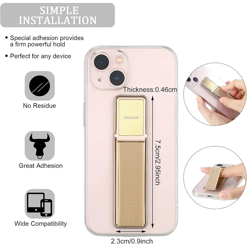 Elastic Phone Grip Strap with Kickstand and Adhesive Loop for Secure Hold and Stand Function