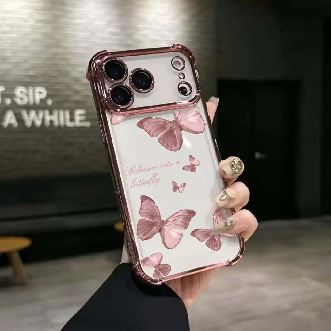 Enhance your phone's style with the Elegant Shockproof Butterfly Case - Blue & Pink Design
