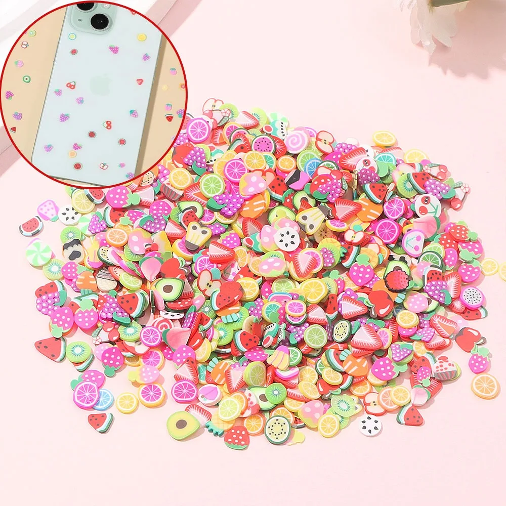 1000pcs DIY 전화 케이스 헤어 클립 장식 액세서리에 사용되는 멀티 컬러 소프트 세라믹 플랫 과일 조각 비즈