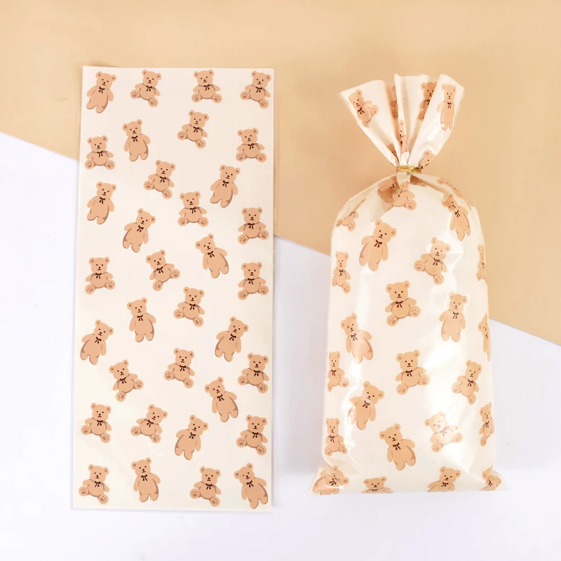 

50Pcs Bear Printed Gift Bags Plastic Candy Biscuit Baking Packaging Bag Baby Shower Wedding Birthday Party Decoration Supplies