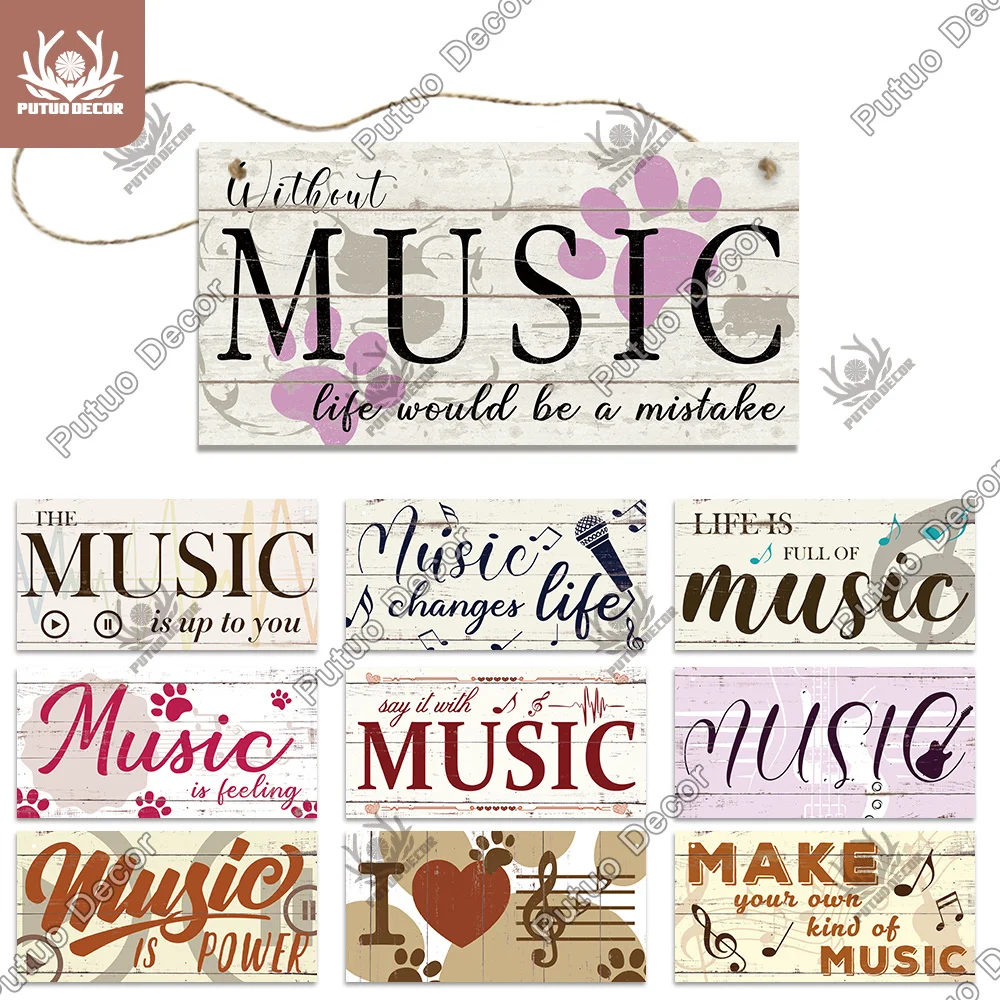 

Putuo Decor Music Note Wooden Signs Wood Wall Plaque Decorative Plaque Home Decor for Wonderful Life Pendant Wall Art Decoration