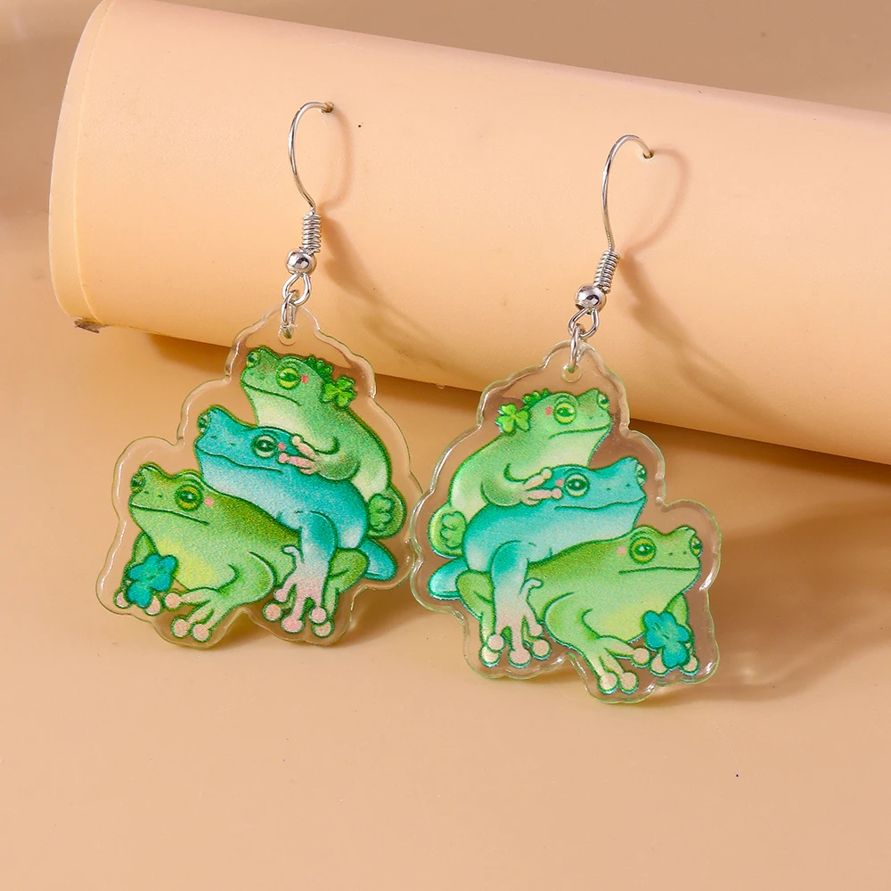 Aihua New Boho Acrylic Frog Earrings for Women Cartoon Animal Earrings Funny Jewelry Gifts