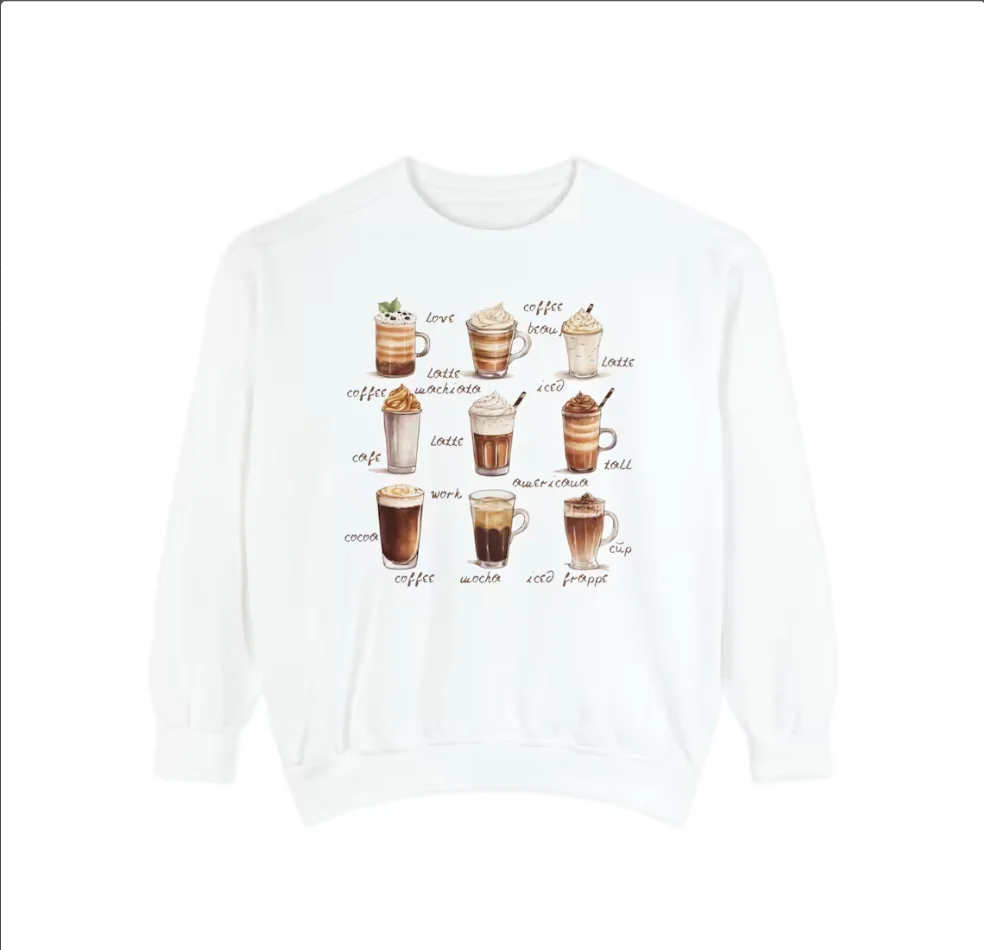 Coffee Aesthetic Latte Sweatshirt Fall Clothing Gift For Coffee Lover Graphic Pullover Coffee Clothes Comfort Colors