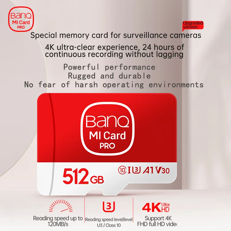 Banq 32GB 64GB 128GB 256GB TF 메모리 카드 A1 U3 V30 4K 감시 카메라 전용 카드 및 운전 레코더 메모리 카드 hig