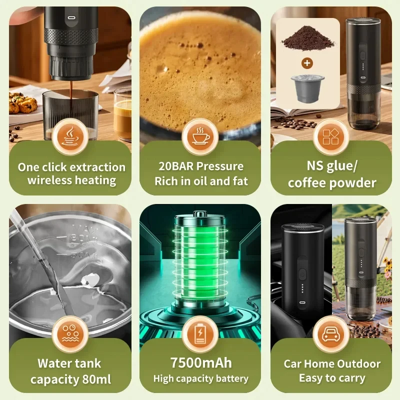 HOMEFISH 3-in-1 Wireless Portable Espresso Machine