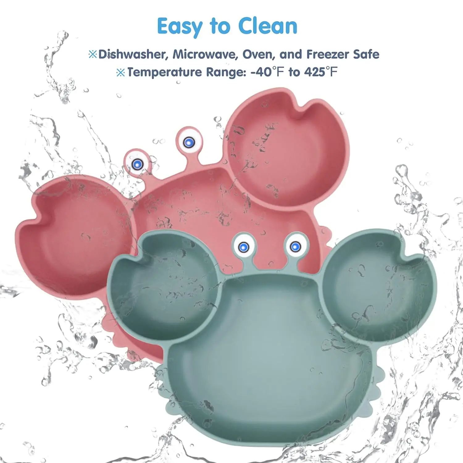 Baby Safe Silicone Dining Plate Suction Cartoon Children Dishes Feeding Toddler Training Tableware Kids Cartoon Crab 3-Grid Tray 4