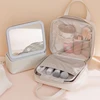 Hanging Makeup Bag, Multi-pocket Zipper Closure Portable Cosmetic Bag Travel Toiletry Bag with Mirror 2