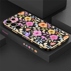 Luxury Plating Shockproof Floral Phone Case - Elegant Flowers Pattern Back Cover Coque - S24 5G (Black - 172)