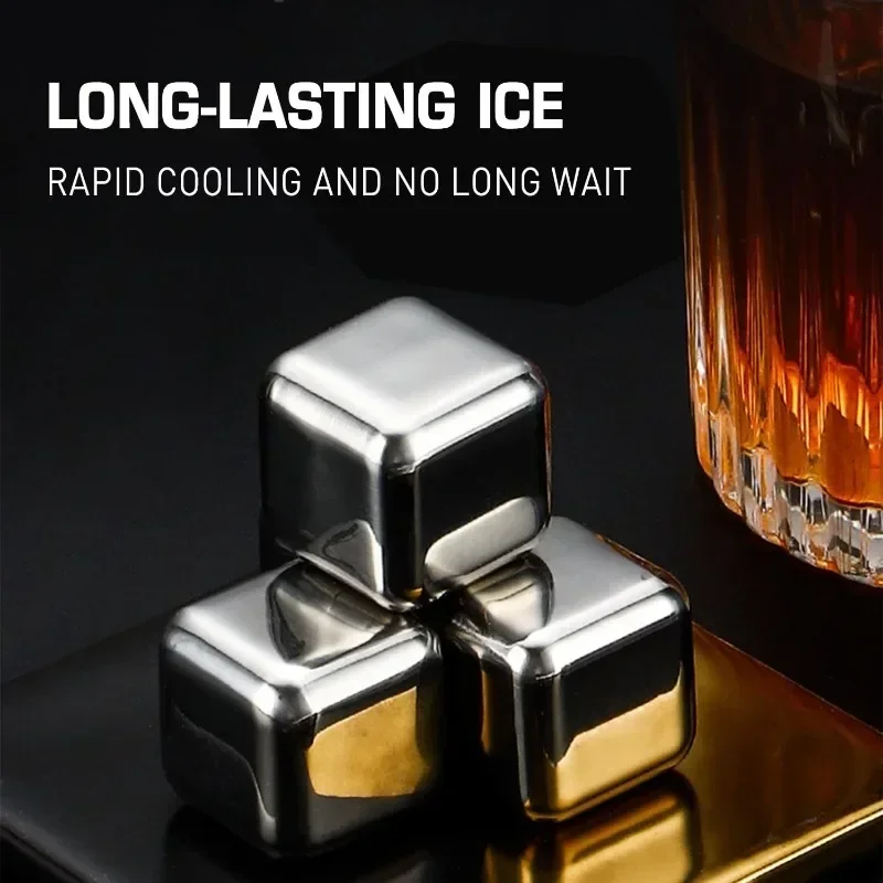 1/4PCS Whiskey Ice Stones Set Stainless Steel Chilling Block with Tongs for Wine Quick-Freeze Beer Cooler Party Bar Tools