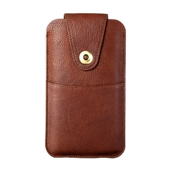 Premium Cowhide Leather Belt Clip Case with Secure Closure for Screen 6.4 - 7.2 (Chocolate)