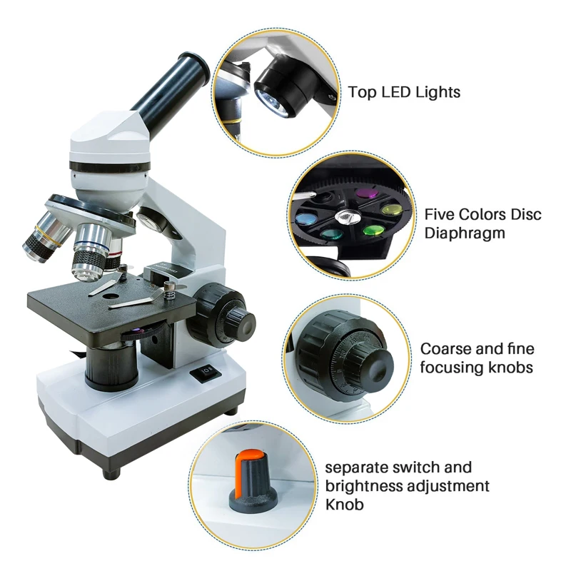 Compound Microscope for Adults Students 40X-2500X Lab Microscopes with Phone Adapter Slides Set  for School Home Education 4
