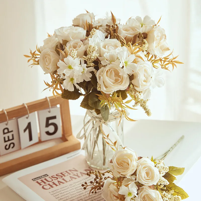 Seiden-Kunstblumen Rosen Pfingstrosen Hochzeits-Brautsträuße Heim Zimmer Außenbereich Garten Hübsche DIY-Geschenke Festival Tischdekoration