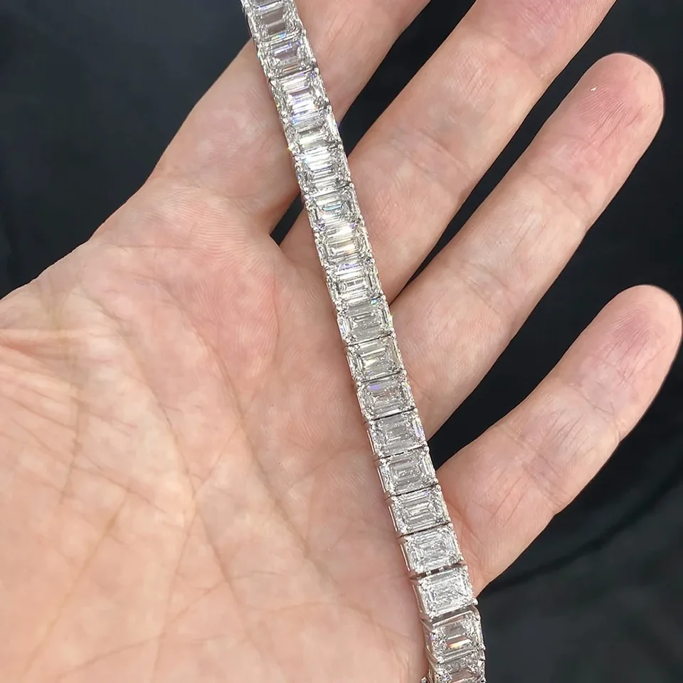 モアサナイト ブレスレット エメラルドカット32ct S925 K18