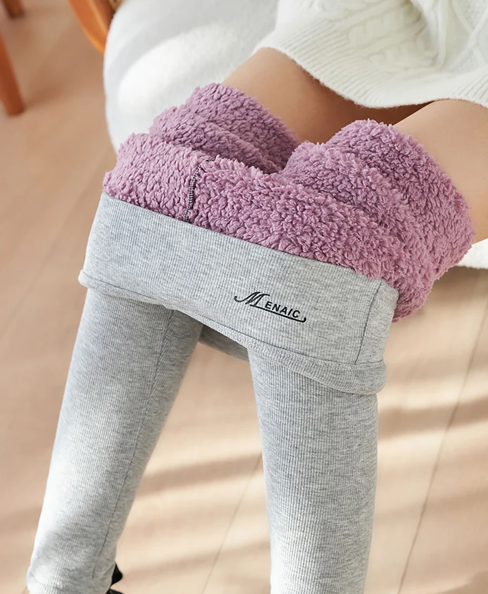 Plus Size Women's High-Waist Fleece Lined Ribbed Leggings