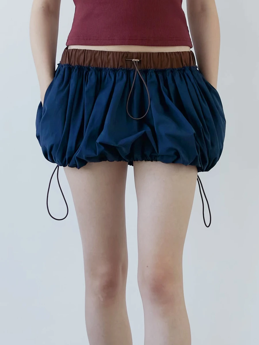 

Women s Cute Solid Color Bubble Pleated Skirt Drawstring Elastic Waist Ruffle Puffy Mini Dress Streetwear