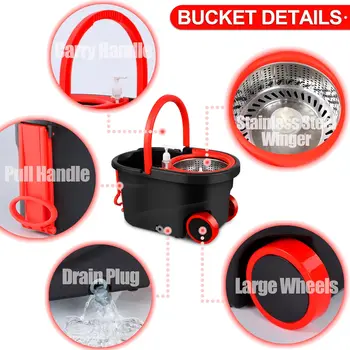 360° Spin Mop Bucket Sets Wrings System, Bucket with Wheels and 61''/155cm Extendable and Adjustable Handle, Dry wet separation 5