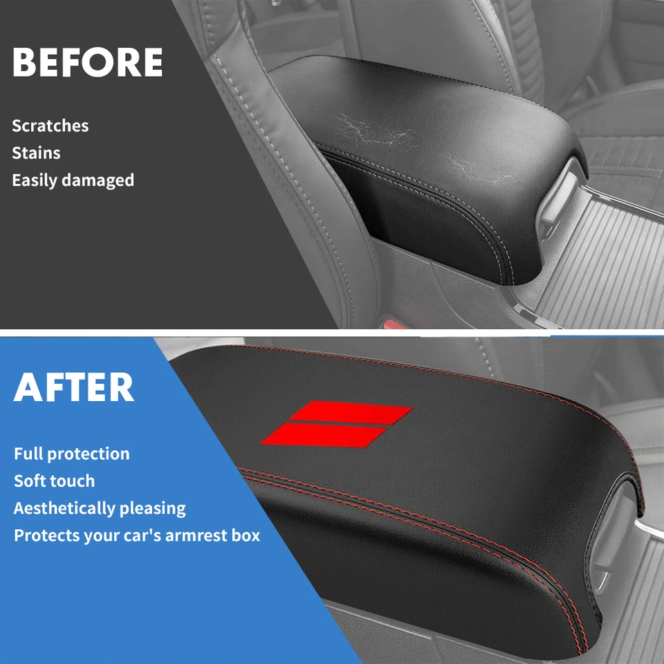Center Console Lid Cover – Red Stitch Vinyl For 2011-2019 Dodge Durango 13 thumbnail image